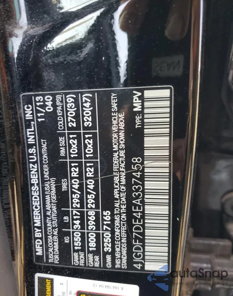 2014 Mercedes-Benz Gl 550 4Matic from USA, damaged, VIN 4JGDF7DE4EA337458